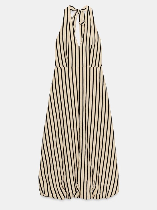 Zara Dresses & Skirts - Zara Cream and Black Striped Halter Dress